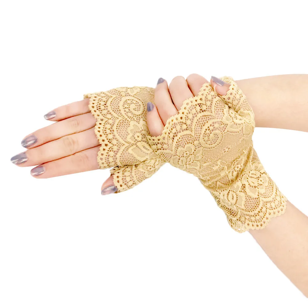 JaneVini Sexy Short Lace Wedding Glove Cheap Fingerless Wrist Length Bridal Gloves Evening Party Dance Gloves Mariage Accessoire