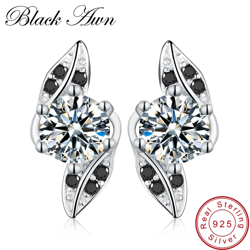 [BLACK AWN]-pendientes de compromiso con piedra de espinela negra para mujer, joyería fina de plata de ley 100% 925 auténtica, T141