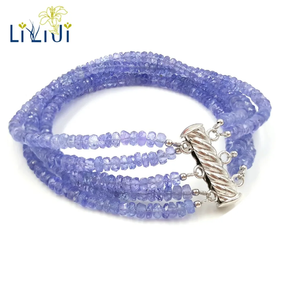 Lii Ji Real Shining Tanzanite 5 Rows 925 Sterling Silver Fine Delicate Bracelet For Women Fashion Jewelry