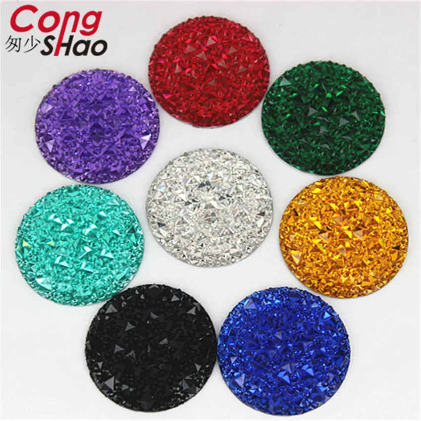 Cong Shao 10pcs 35mm Big Round Shape Resin Rhinestones Applique Stones And Crystal Gems Flatback For Costume Button Crafts ZZ783