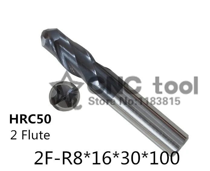 

2f-r8*16*30*100 Hrc50,2 Flute Ball End Mills Pvd Coating The Lather Cnc High Speed Milling Machines Carved Machine For General