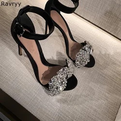 Summer fashion bling bling crystal bowknot Woman sandals black high heels Sexy Pumps female dress shoes wedding party shoes