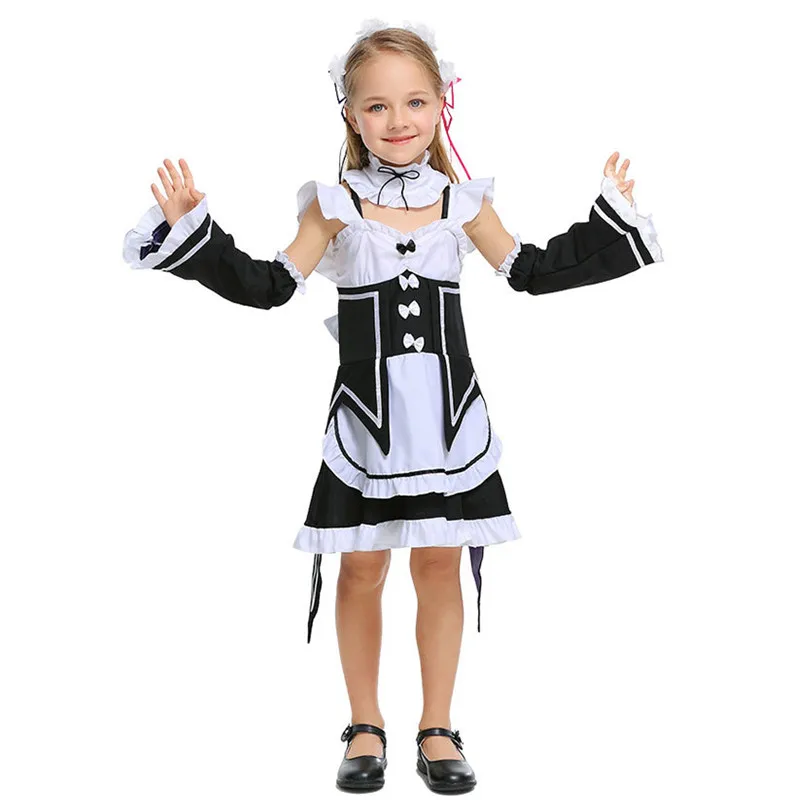 Girls Halloween Ram Rem Costume Children Maid Cosplay Re:Zero Kara Hajimeru Isekai Seikatsu Starting Life In Another World Dress