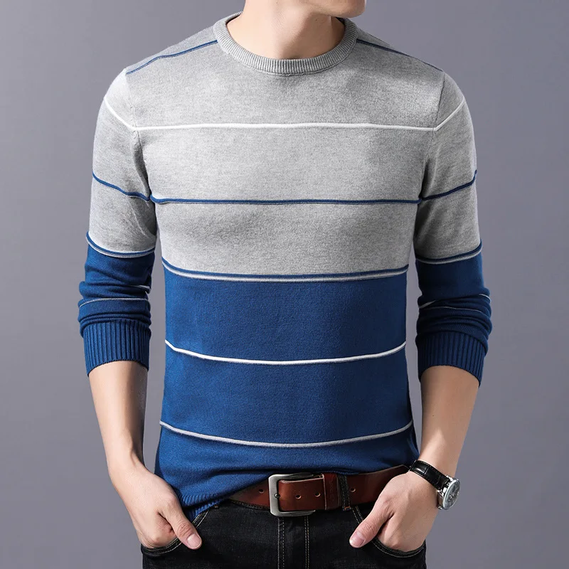 2025 Casual Men\'s Sweater O-Neck Striped Slim Fit Knittwear Autumn Winter Mens Sweaters Pullovers Pullover Men Pull Homme M-3XL