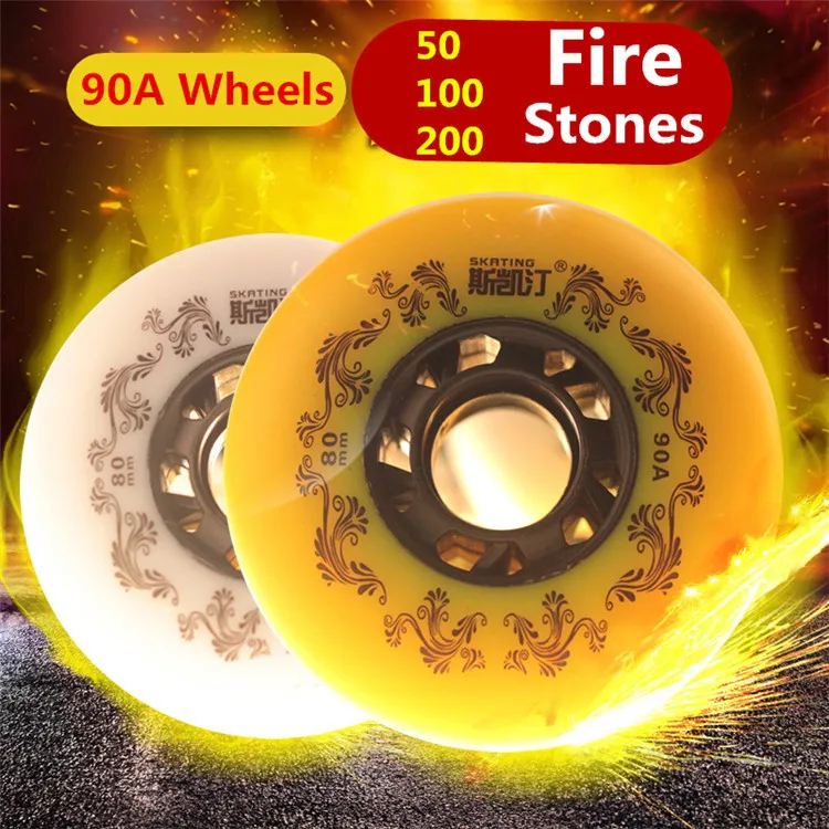 

8 Pcs SKATING 3rd FireStones Sparking Roller Skate 90A Braking Fire Stone Wheels with 50 100 200 Pieces Fire Stones