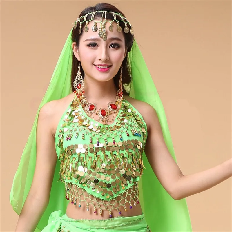 New Style Hot selling on Sale Cheap Coins Sexy Belly Dance Top Size Bra for Women Indian Dancing Coat 11 Colors Available