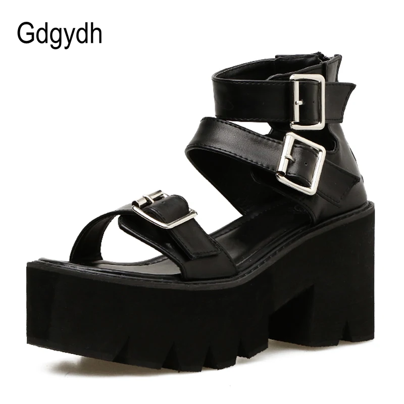 Gdgydh Ankle Strap Summer Fashion Women Sandals Open Toe Platform Shoes High Thick Heels Female Black Unique Party Shoes 35-42