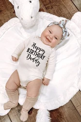 Happy Birthday Daddy Infant Newborn Baby Girls Hot Sale Fashion Style Long Sleeve Romper 100%Jumpsuit Clothes Outfits