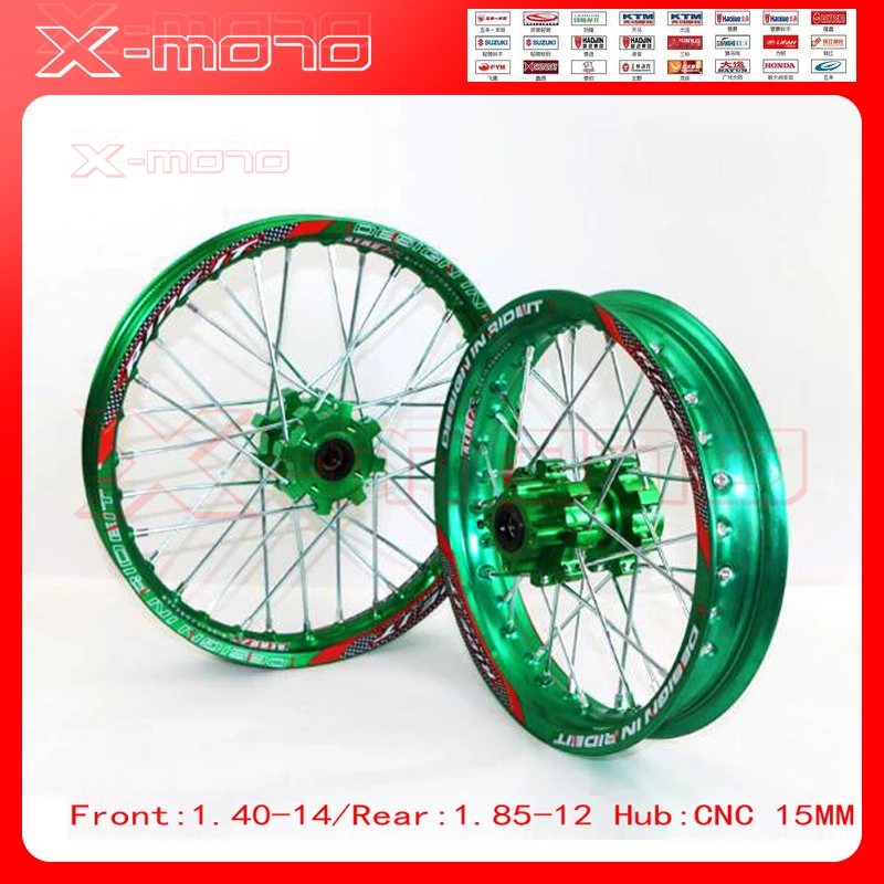 

15mm Front 1.60-14" Rear 1.85-12" Alloy Wheel Rim with CNC Hub For KAYO HR-160cc TY150CC Dirt / Pit bike 12 14 inch Green wheel