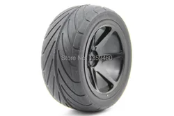 Pre-Glued 4pcs 1/10 Buggy Tires Tyre(On-Road) 6 Spoke Black Wheel Rim fits for 1:10 4WD Buggy Car 1/10 Tire