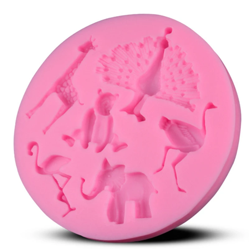 Silicone Fondant Mold Baking Cupcakes Chocolate Cake Molds Biscuit Animal Giraffe Peacock Christmas Decoration E104