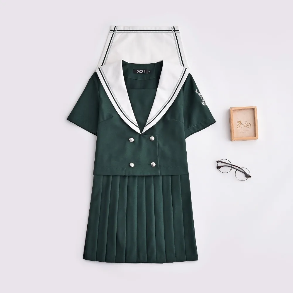 Nouvelle arrivée vert marin imbibé cerf Sika brassards JK uniformes chœur britannique école fille uniforme ensemble S-XXL