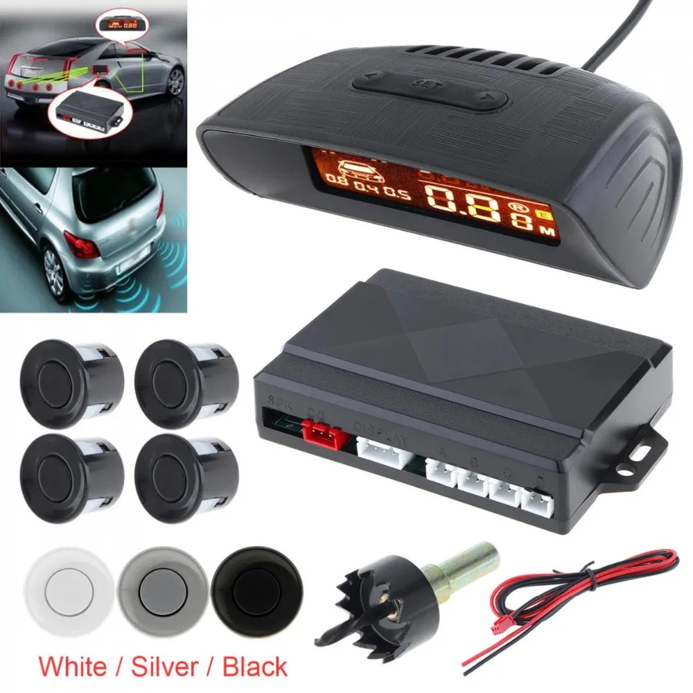 Car Parktronic LED Parking Sensor with 4 Sensors Reverse Backup Car Parking Radar Monitor Detector System with LCD Display