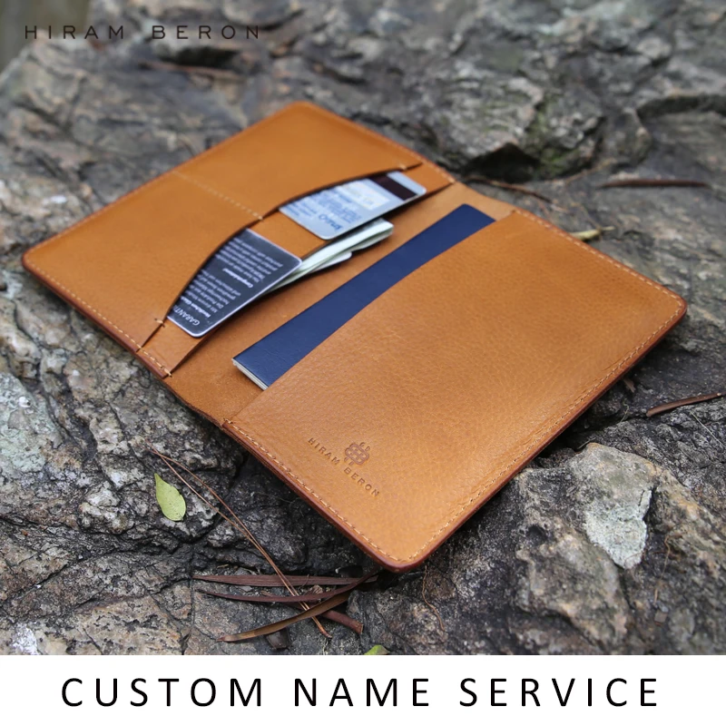 Hiram Beron Leather Passport Case Wallet With Credit Card Slots Casual Style Initial Custom Name Label Passport Cover Leather