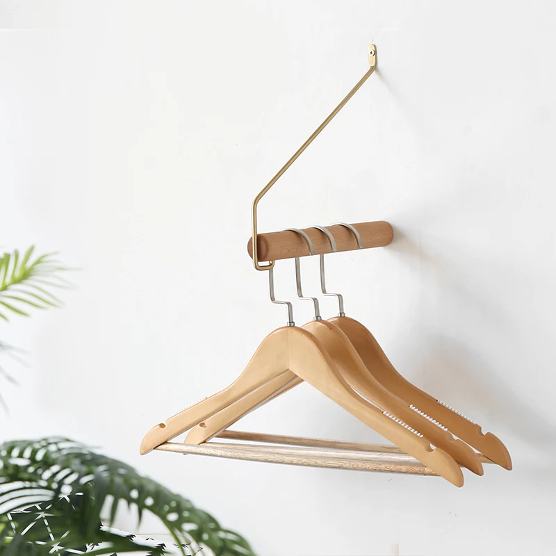 Nordic Brass Rack Solid Wood Hook Wall-mounted Clothes Hanger Storage Organizer Holder Bathroom Kitchen Home Decorations Tools