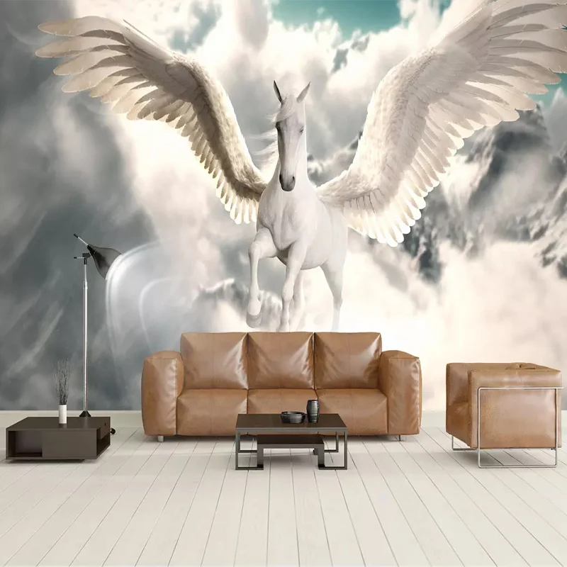 Custom Any Size Mural Nordic Mythology White Horse Photo Wallpaper Fresco Restaurant Cafe Wall Decor Wall Cloth Papel De Parede