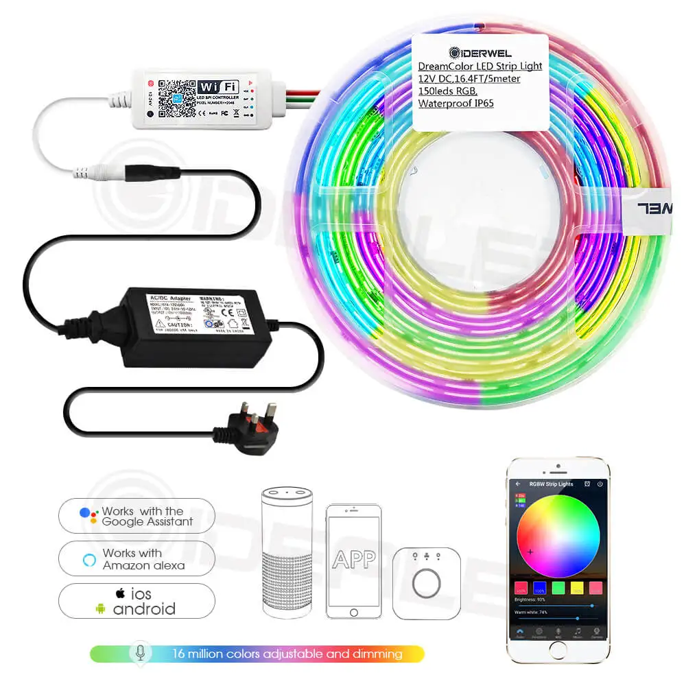 Home smart wifi Color LED Strip Lights,Smart Wireless LED Controller Work with Alexa,Google Assistant,Android iOS,APP