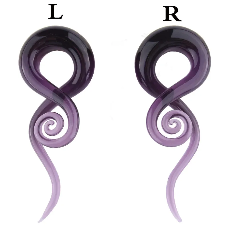 A Pair Purple Pyrex Glass Ear Spiral Taper Piercing Twist Tunnel Plugs Expander Jewelry Ear Gauges Weights Hanger 5mm-12mm