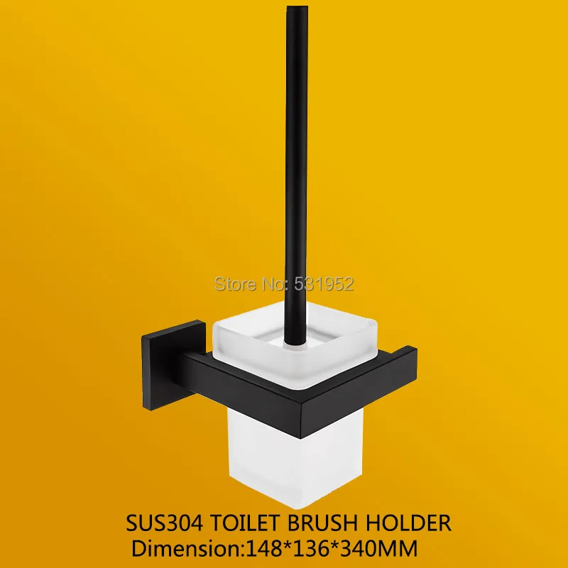 

Hot Sale Black Toilet Brushes Set Toilet Brush Holder Wall Mount Brush Shelf With Glass Cup Stainless Steel Household Products