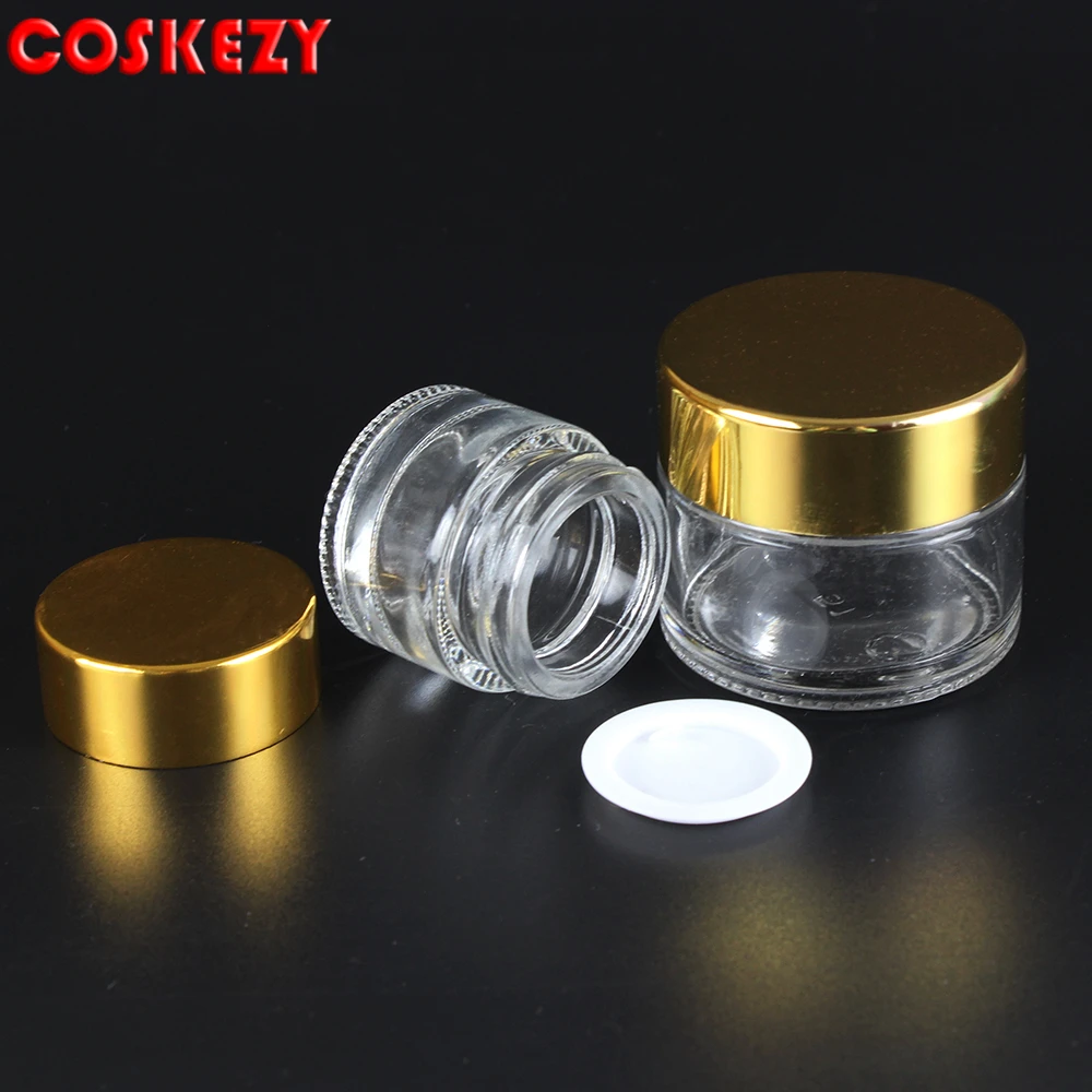 15g clear cream jar with shiny gold aluminum lid, 15 g glass cosmetic jar packing for sample