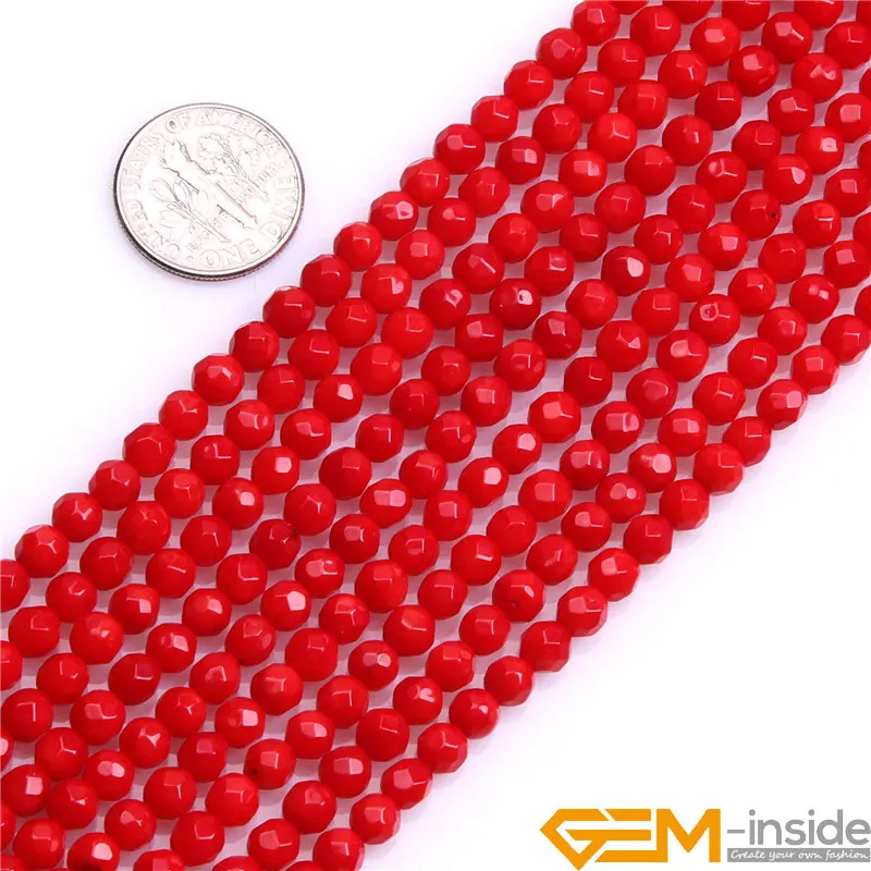 Round Faceted Red Coral Beads Dayed Color DIY Beads For Jewelry Making Beads For Bracelet Making Strand 15\