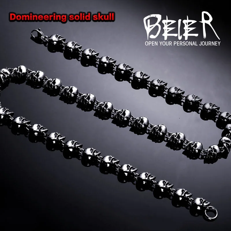 Beier New Store 316L Stainless Steel Necklace Cool Skull Necklace Punk Rock Ball Men\'s Necklace High Quality Jewelry LLBN1031