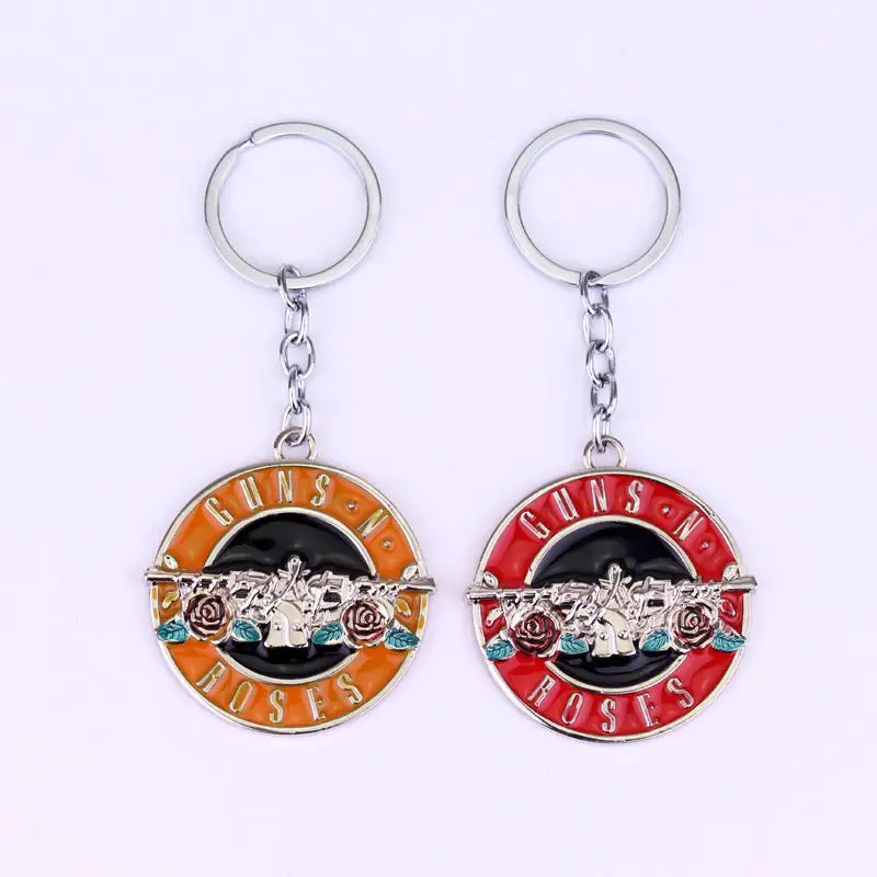 dongsheng Famous American Hard Rock Band Roling Guns N \'Roses Key Chain Alloy Keychain Pendant Key Ring Holder Gift Accessories