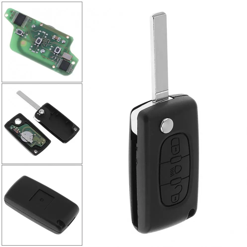 433MHz 3 Buttons Keyless Uncut Flip Remote Key Fob with Light Button PCF7941 Chip and VA2 Blade  for Peugeot