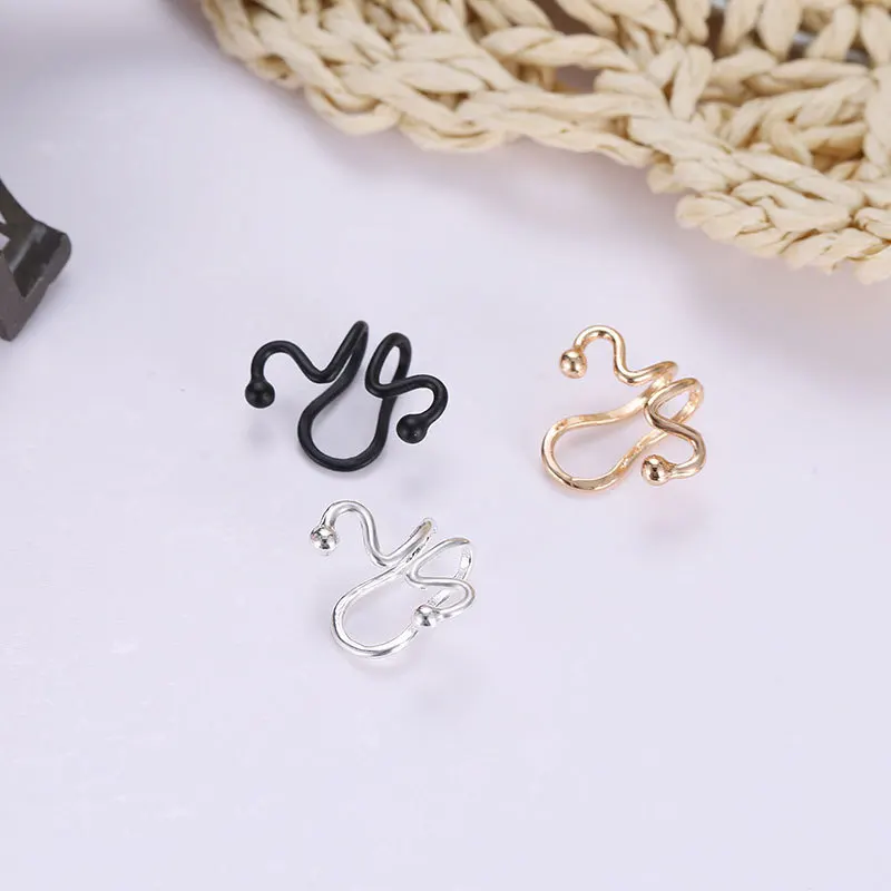 

Geometric Matchstick Snake Skeleton Shaped Black Silver Plated Golden Clip Earrings For Women Ear Cuff