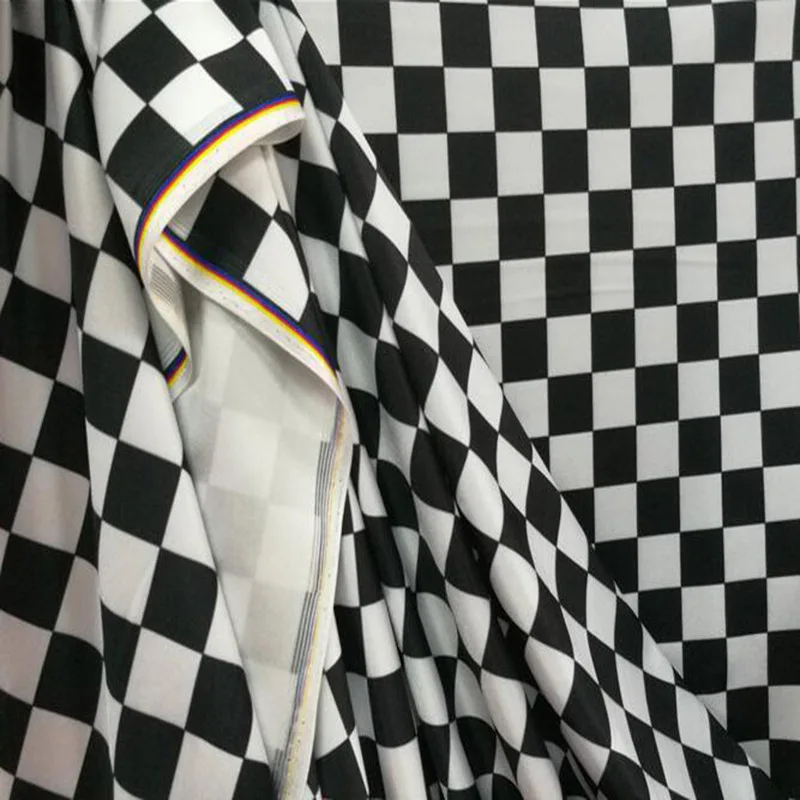 4 Side Stretch, Swimming Fabric, Cotton/Spandex Knit Fabric, Black/White Square Printing Fabric, Sewing, Swimsuit, DIY, Sports C view 6
