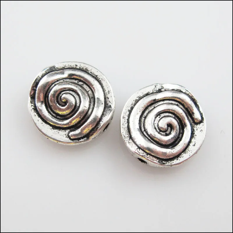 20Pcs Tibetan Silver Color spiral Rotating Round Flat Spacer Beads Charms 12mm