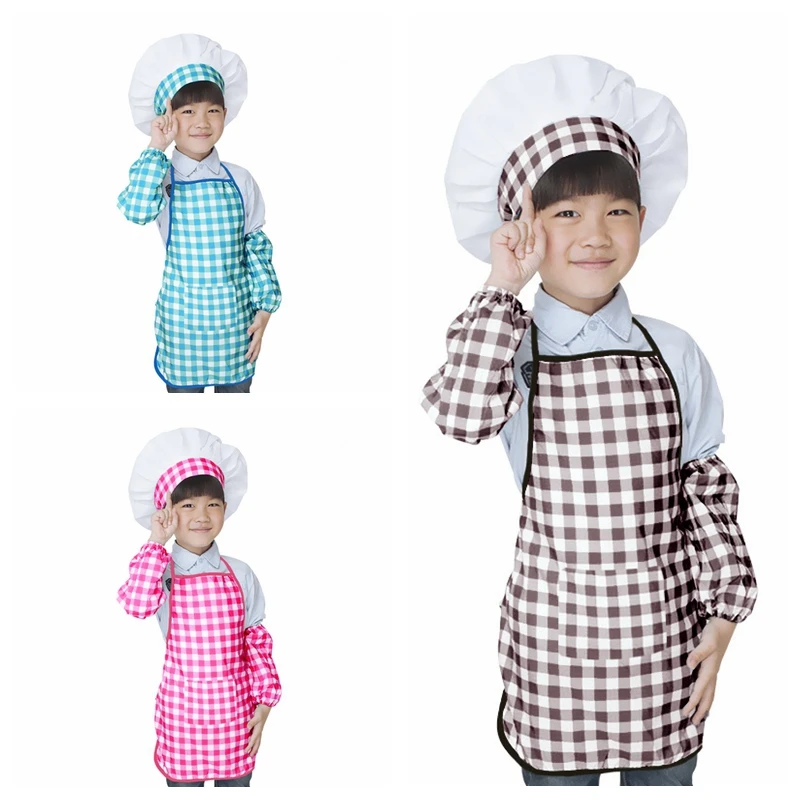 Conjunto de delantal + sombrero de Chef + Puños para niños, ropa de cocina artesanal para hornear, pintura DIY, disfraz de Chef para bebé, SYT9559