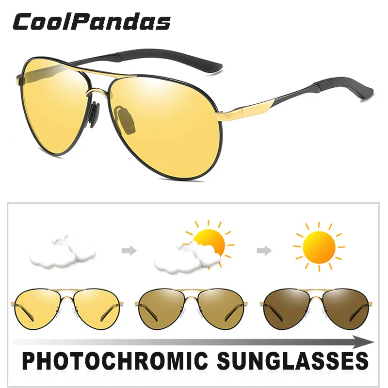Unisex Aviation Sunglasses Polarized Man Photochromic Day Night Vision Glasses Woman Yellow Lens Chameleon Driving Goggle UV400