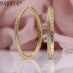 PATAYA New Big Circle Earrings Women Fashion Luxury Hollow Fine Jewelry 585 Rose Gold Color Natural Zircon Oval Dangle Earrings
