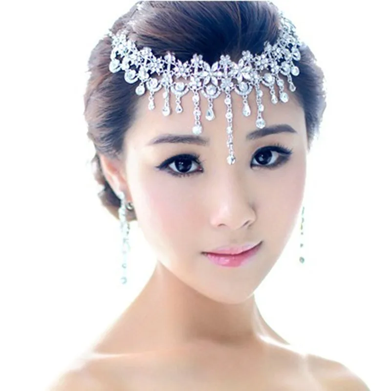 Luxury Silver Color Crystal Flowers Bridal Jewelry Set For Women Statement Necklace Earring Rhinestone Tiara Wedding Accessories