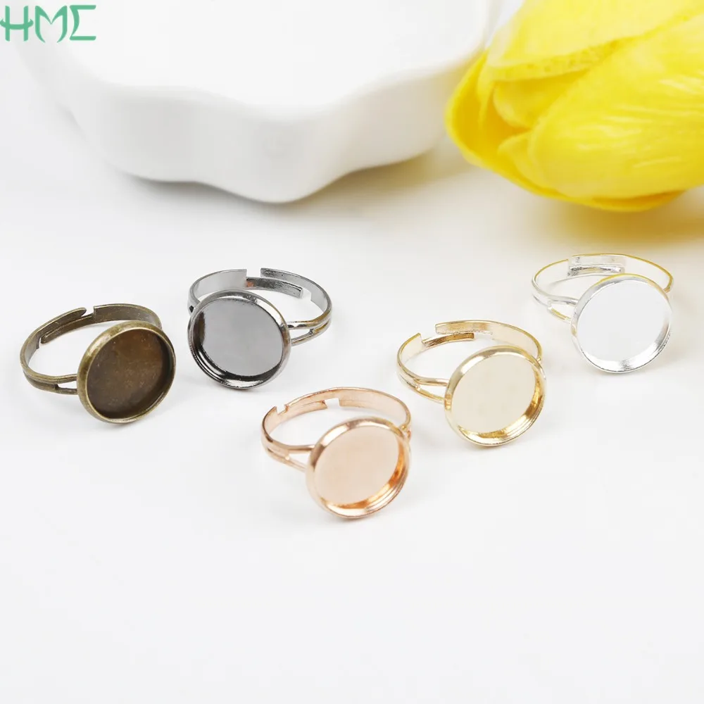 10pcs Simple Adjustable Blank Ring Base fit for 12mm Cabochons Cameo Setting Tray Supplies DIY Ring Jewelry Findings Making