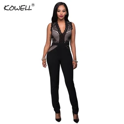 2018 New Fashion Sexy Women Jumpsuit V-Neck Lace Bodycon Full Length Jumpsuits Sexy Night Club Jumpsuits Rompers Overalls