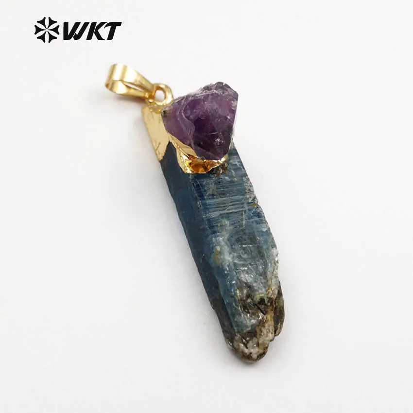 WT-P1392 Wholesale 5Pcs Special Natural Stone Black Kyanite With Gold Pendant Trim Fashion Jewelry procurement