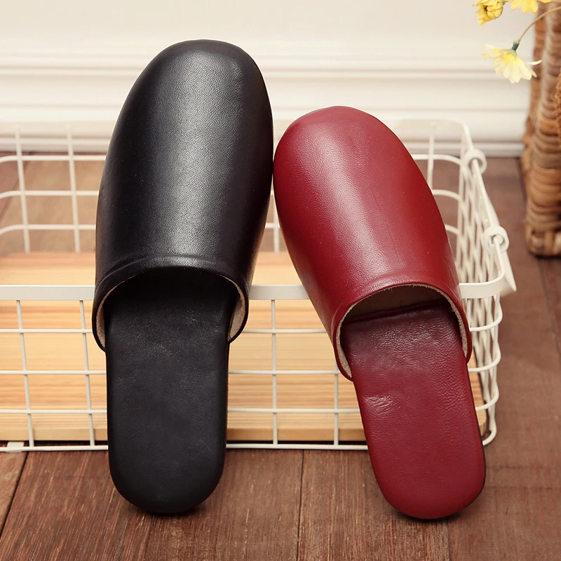 Sheepskin Couple\'s Autumn/Spring Home Slippers Japan Style Genuine Leather Anti-Slip Indoor Slippers for Men and Women