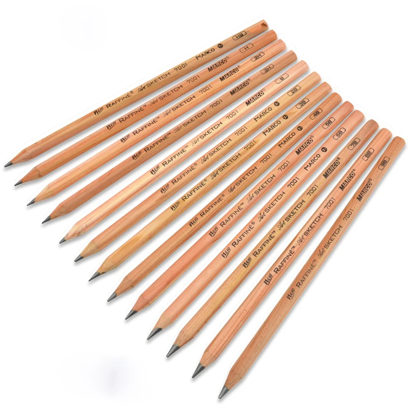 Marco 12Pcs 3H-9B Soft Safe non-toxic Sketching Pencils Professionals Drawing Office School Sketch Wood Pencil Art Supply