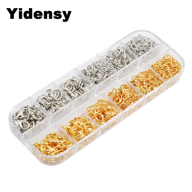 Yidensy 1 Box Fashion Metal Jump Ring 4mm 5mm 6mm 7mm 8mm Lobster Clasps 6*12mm Gold Silver Color DIY Jewelry Findings Sets