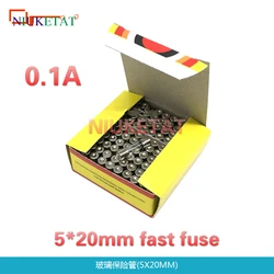 100 stks/doos 5*20mm 0.1A 250 V Snelle zekering 5*20 F0.1A 100mA 250 V Glas Zekering 5mm * 20mm glas zekering