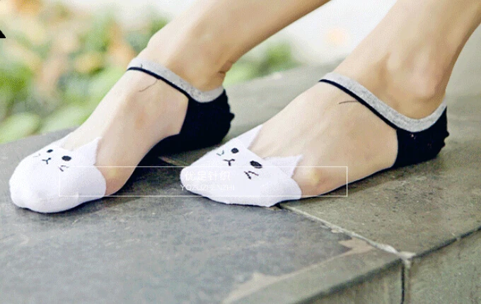 

30pairs/lot free shiping woman summer cartoon cat socks glass short socks casual patchwork crystal cat socks