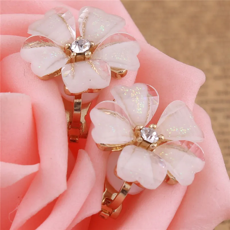 Grace Jun  Korea Style Flower Shape Opal Clip on Earrings Without Piercing for Girls Party Wedding Charm Earrings Anti-allergy