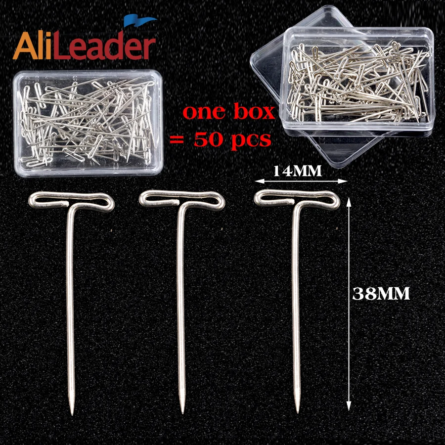 Alileader Goede Kwaliteit Zilver 50 Stuks Tpins Voor Pruiken Maken/Display Op Foam Hoofd 38 Mm Lange T-pins Naaien Haar Naalden Styling Tool