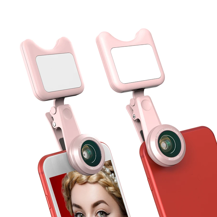 APEXEL LED Selfie Light Fill-in light +0.36X Wide Angle Lens + 15X Macro Lens Kit For iPhone Samsung phones