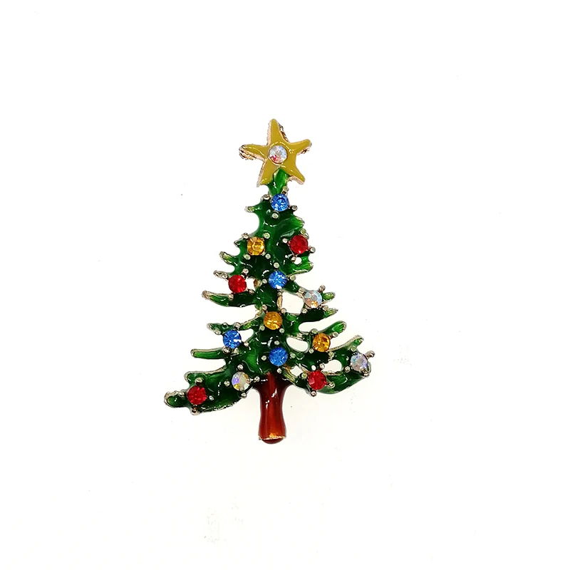 

50pcs/lot rhinestone enamel Christmas tree Brooch Pin Rhinestone Christmas Gift Brooches