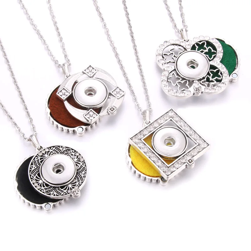 

New Aroma Perfume Aromatherapy Diffuser Locket Rhinestone Pendant Necklace Snap Jewelry Necklaces Fit 18mm Snap Button Jewelry