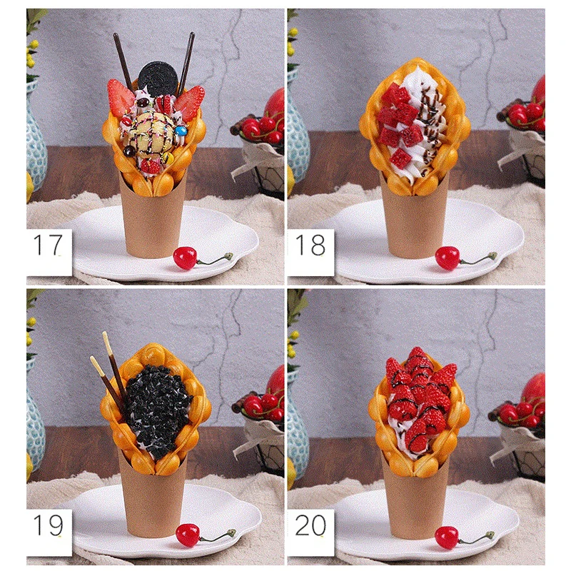 Fake Food Model Ice Cream Egg Bubble Waffle Model, Simulation Ice Cream Egg Waffle Props for Window Display