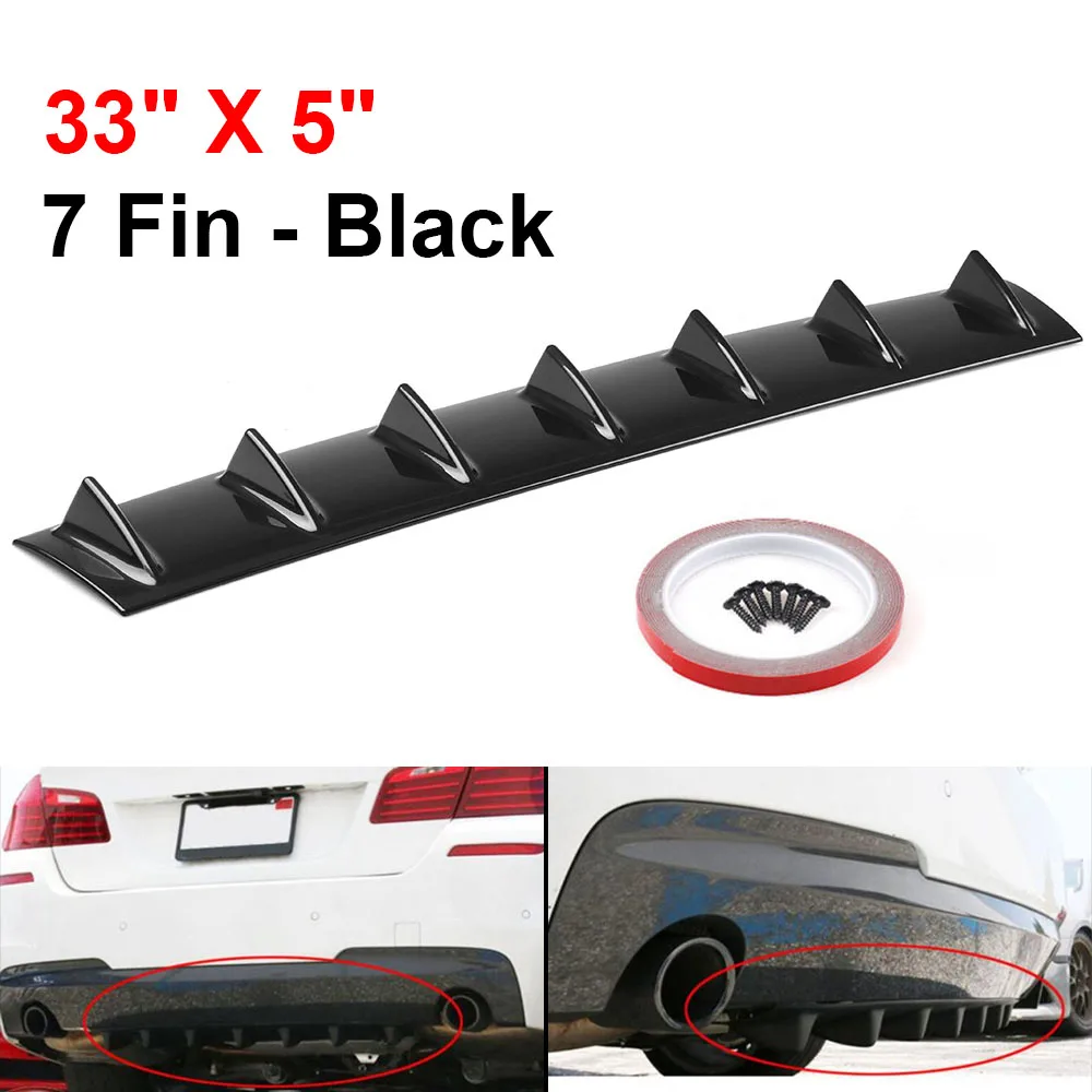 ABS Plastic Universal Black Rear Bumper Lip Chassis Diffuser Spoiler 7 Fin Shark Fin Style